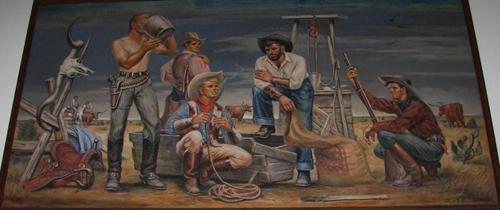 Cooper Texas post office cowboy mural