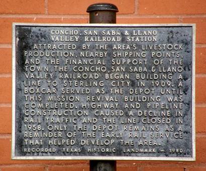 Sterling City Tx - Concho, San Saba & Llano Valley Railroad Station